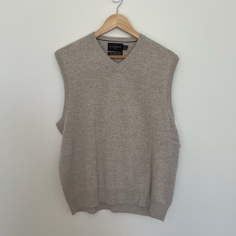 Black Brown 1826 Mens Supima Cotton V-Neck Sweater Vest‎ Oatmeal Beige Large
